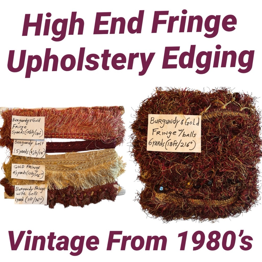 Vintage 1980s Upholstery Fringe Trim Lot Luxury Burgundy Gold Passamenterie DIY
